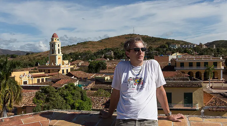 Lars auf den Aussichtsturm vom Palacio de Cantero